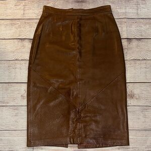 Vintage Brown Leather Pencil Skirt